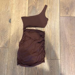 Brown One Shoulder Strap Dress